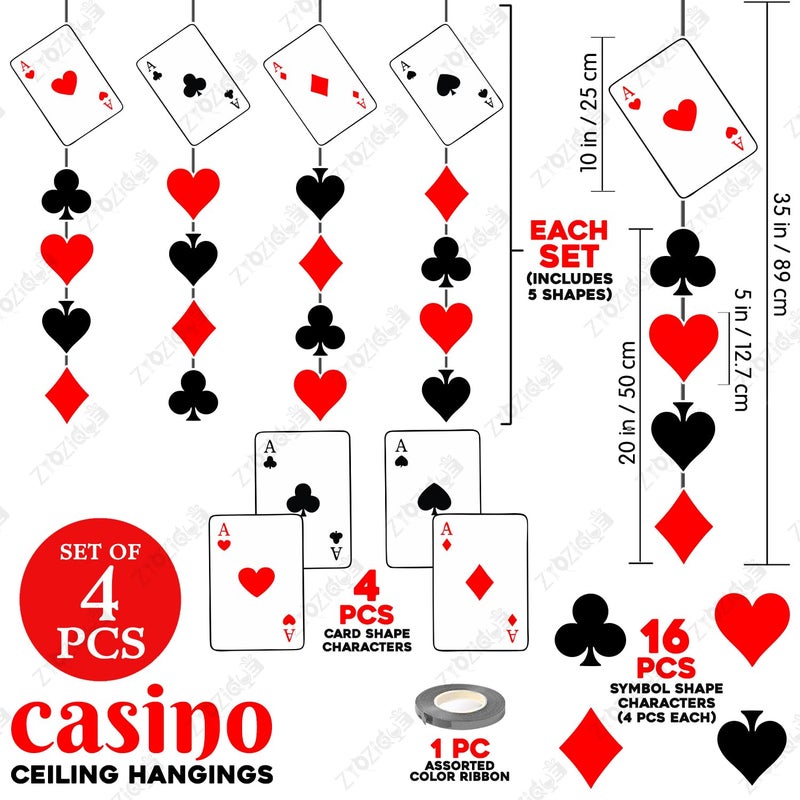 Zyozique Zyozique® Casino Theme Birthday Combo Set, Poker Night Party Set - Poker Night Paper Banner, Character Paper Banner, Ceiling Hangings, Swirls Hangings & Balloons (Pack Of 37)  - Image 5