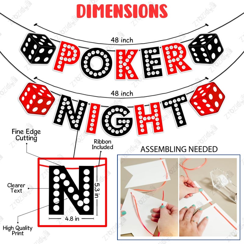 Zyozique Zyozique® Casino Theme Birthday Combo Set, Poker Night Party Set - Poker Night Paper Banner, Character Paper Banner, Ceiling Hangings, Swirls Hangings & Balloons (Pack Of 37)  - Image 3