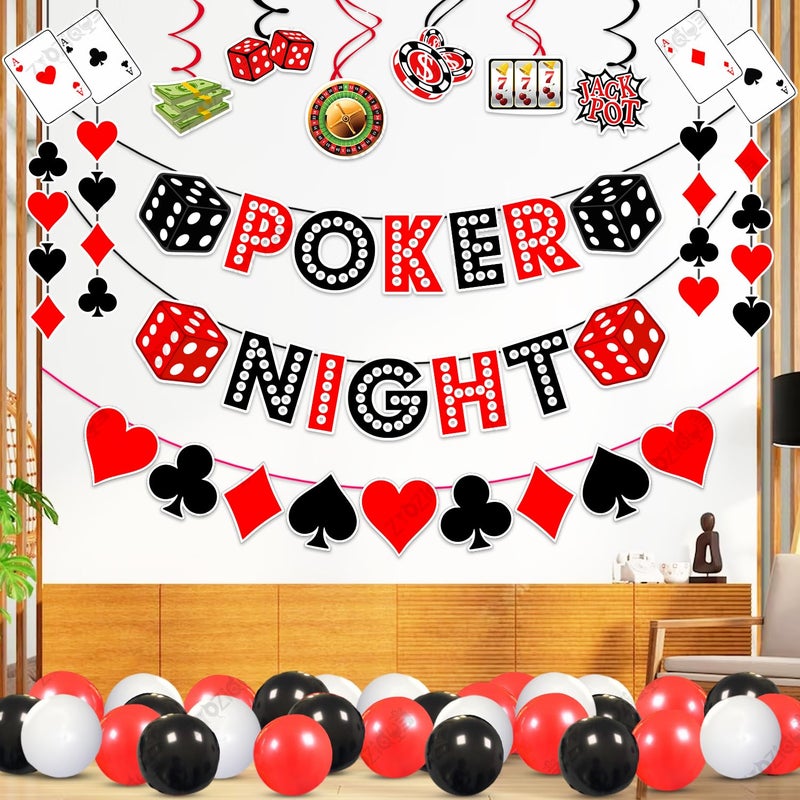 Zyozique Zyozique® Casino Theme Birthday Combo Set, Poker Night Party Set - Poker Night Paper Banner, Character Paper Banner, Ceiling Hangings, Swirls Hangings & Balloons (Pack Of 37)  - Image 1