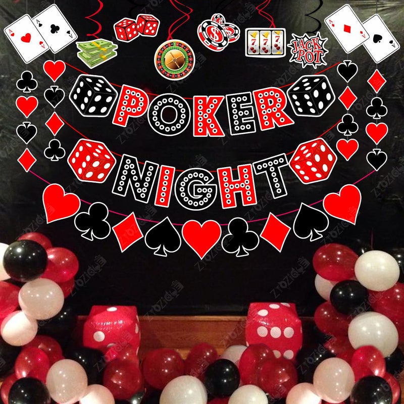 Zyozique Zyozique® Casino Theme Birthday Combo Set, Poker Night Party Set - Poker Night Paper Banner, Character Paper Banner, Ceiling Hangings, Swirls Hangings & Balloons (Pack Of 37)  - Image 4