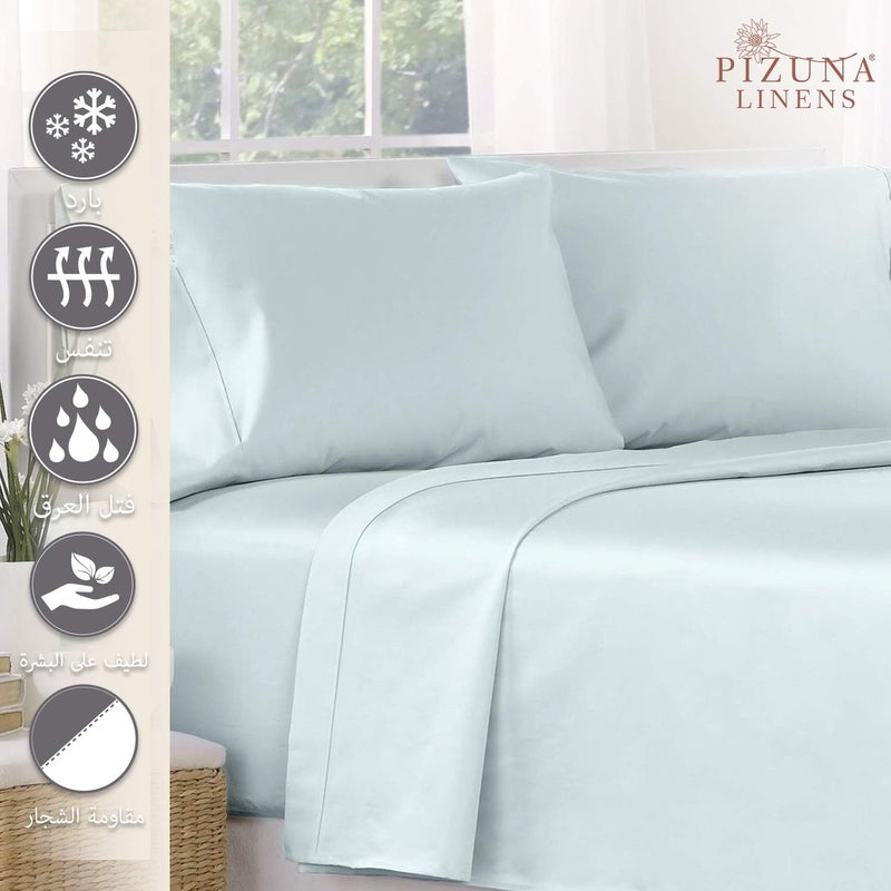 PIZUNA 100% Cotton Flat Bed Sheet Queen Size 275x280 cm Light Blue 1 PC, 400 Thread Count Luxurious Long Staple Cotton Sateen Weave Bed Sheet Light Blue (ملاءة سرير مسطحة من القطن 100%) - Image 2