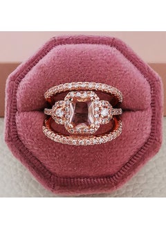 Rose Gold Wedding Ring Set Micro Paved Engagement Ring for Women New Arrival Fashionable Geometric Design Copper Jewelry Rose Gold