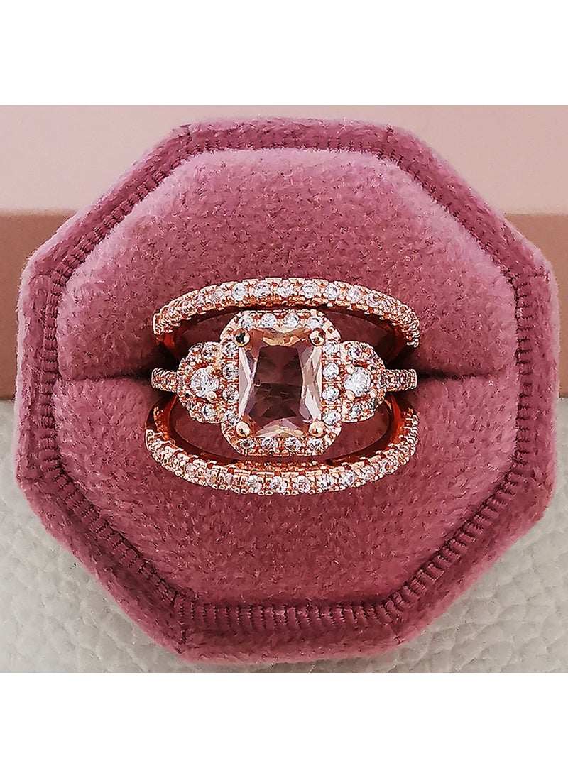 Generic - Rose Gold Wedding Ring Set Micro Paved Engagement Ring for Women New Arrival Fashionable Geometric Design Copper Jewelry Rose Gold - Image 1