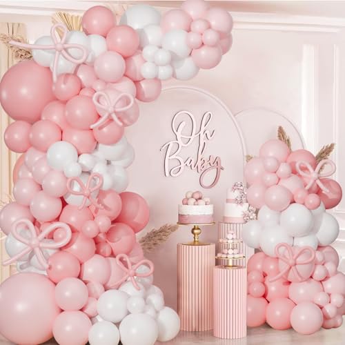 FengRise Pink Bow Balloon Arch Kit130 PCS Coquette Birthday Decorations Pastel Pink and White Garland Include Light blush Coquette Bow Balloon for Wedding Bridal Baby Shower Girls Birthday Decoration - Image 5