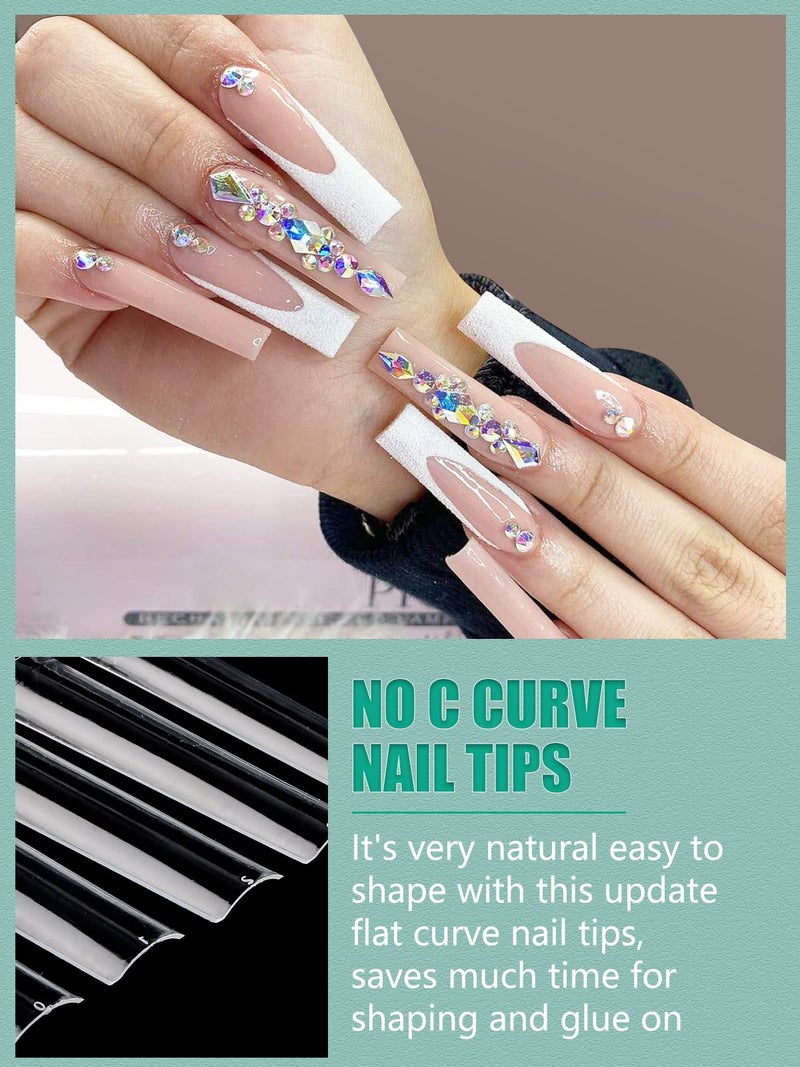 LIONVISON 504 PCS No C Curve Clear Nail Tips for Acrylic Nails Professional, 3XL Extra Long, 12 Sizes Half Cover Straight Tapered Square French Fake Nail Tips for Nail Salons Home DIY - Image 3