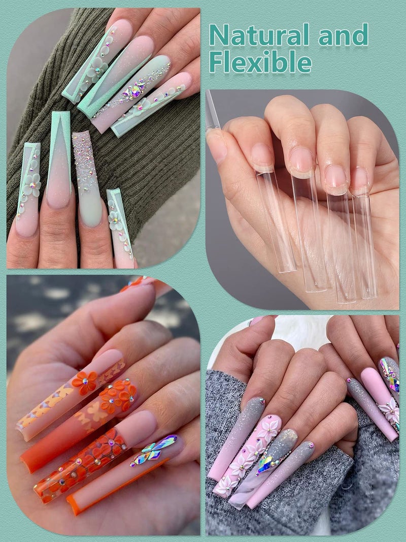 LIONVISON 504 PCS No C Curve Clear Nail Tips for Acrylic Nails Professional, 3XL Extra Long, 12 Sizes Half Cover Straight Tapered Square French Fake Nail Tips for Nail Salons Home DIY - Image 2