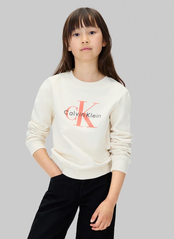 كالفن كلاين جينز سويت شيرت برسومات للشباب بياقة دائرية - Image 1