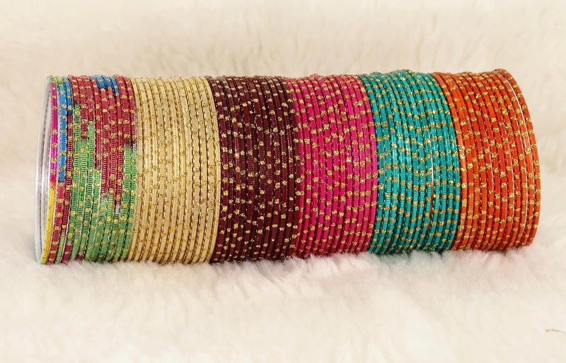 NMII Multicolour Metal Bangles Set with Golden Polka Dots & Cutting Design For Women & Girls | Women's Bangles Combo | Traditional Design Golden Bangles | Chudi Set- Pack of 144 Bangle - Image 3