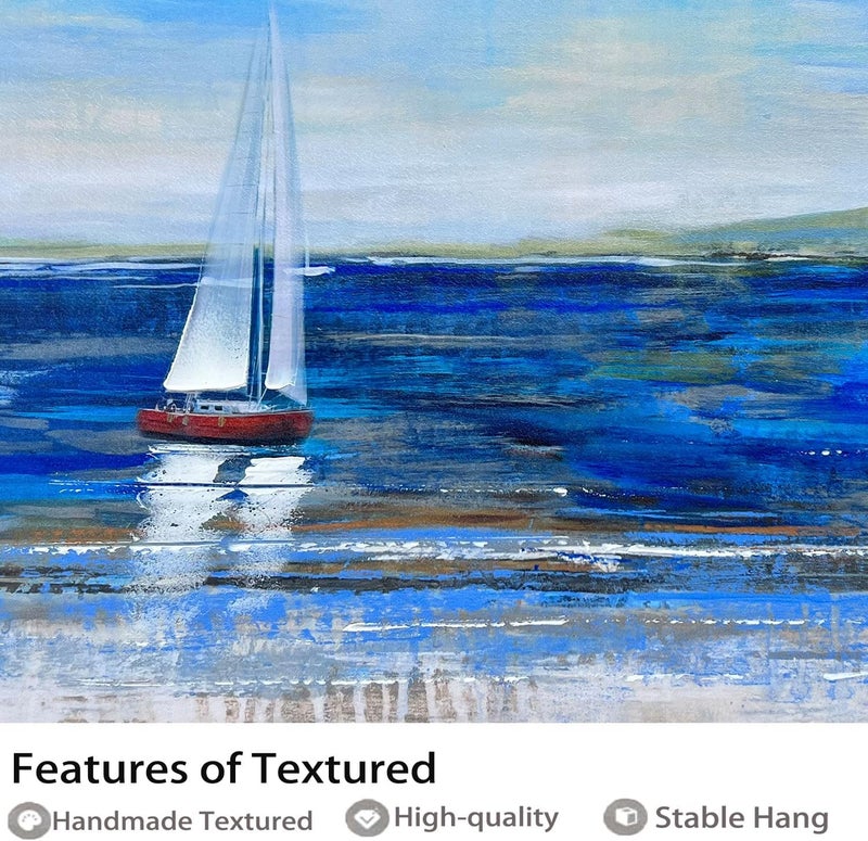 ARS Graphics ARS® Canvas Wall Art Blue Abstract Seascape Painting - Large Size One Panel Picture Print for Home Decor - Image 3
