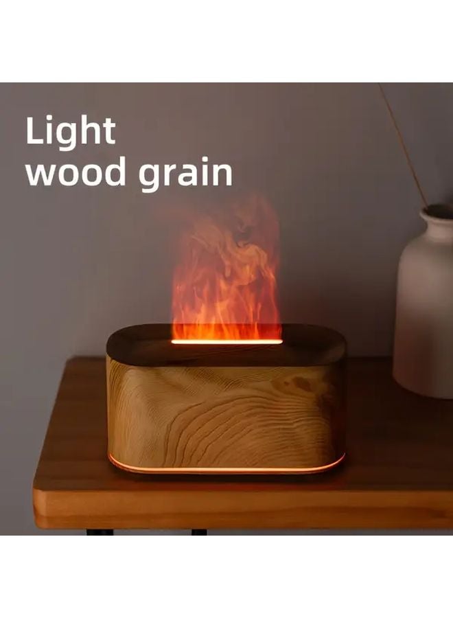 Light Wood Grain USB Flame Aroma Diffuser Humidifier Night Light For Home Office - Image 1