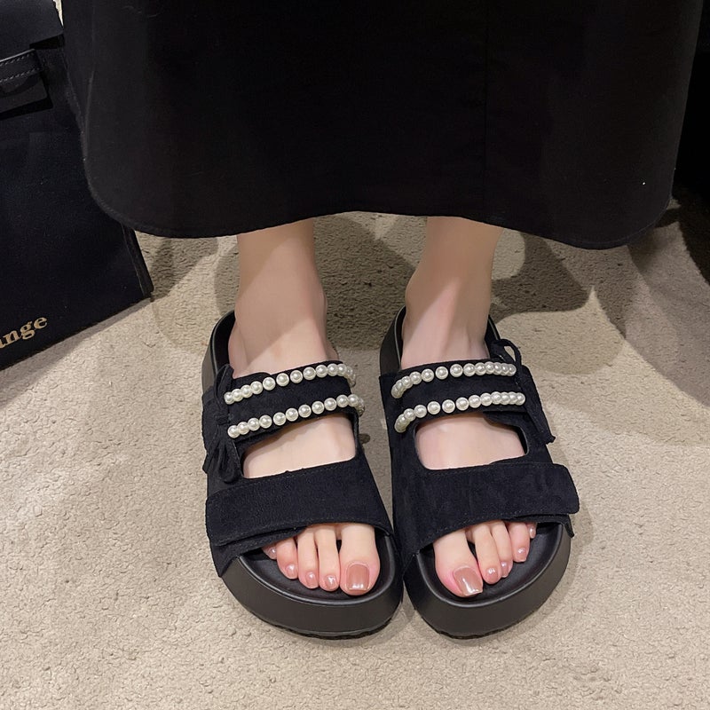 Sweet 2025 Bow Mule Shoes with Pearl Design, Toe-Cap Half Slippers, New European Style Lazy Shoes for Outer Wear - Image 1