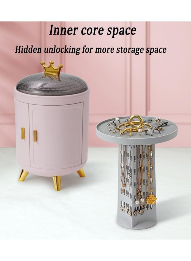 SAFENHAND 360 Rotating Jewelry Organizer, Earrings Necklace Dustproof Storage Box, Large Desktop Display Stand, Luxury Retro Jewel Gifts for Women, Makeup Organizer, DIY Jewelry Box (Pink)  - Image 4