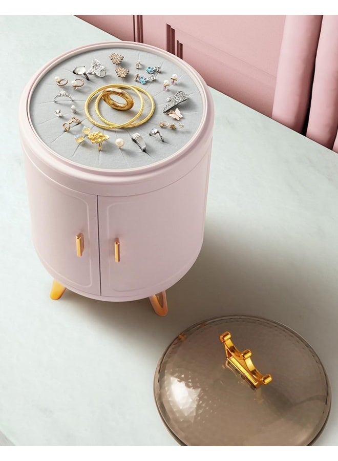 SAFENHAND 360 Rotating Jewelry Organizer, Earrings Necklace Dustproof Storage Box, Large Desktop Display Stand, Luxury Retro Jewel Gifts for Women, Makeup Organizer, DIY Jewelry Box (Pink)  - Image 3