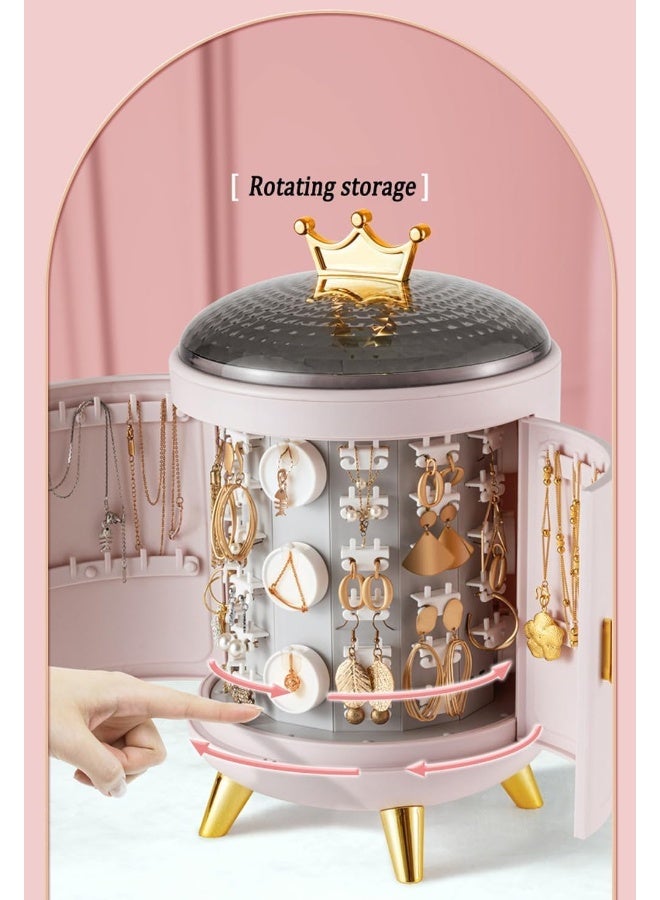 SAFENHAND 360 Rotating Jewelry Organizer, Earrings Necklace Dustproof Storage Box, Large Desktop Display Stand, Luxury Retro Jewel Gifts for Women, Makeup Organizer, DIY Jewelry Box (Pink)  - Image 5