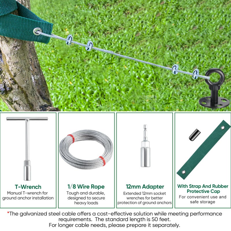 Ciyivak 18'' Ground Anchors Screw in Heavy Duty, Shed Anchor Kit with Straps & Steel Cable & Tools, Earth Anchors for Mobile Home, Carports, Swing Set, Tree, Trampoline - Secure Against High Winds(4) - Image 3