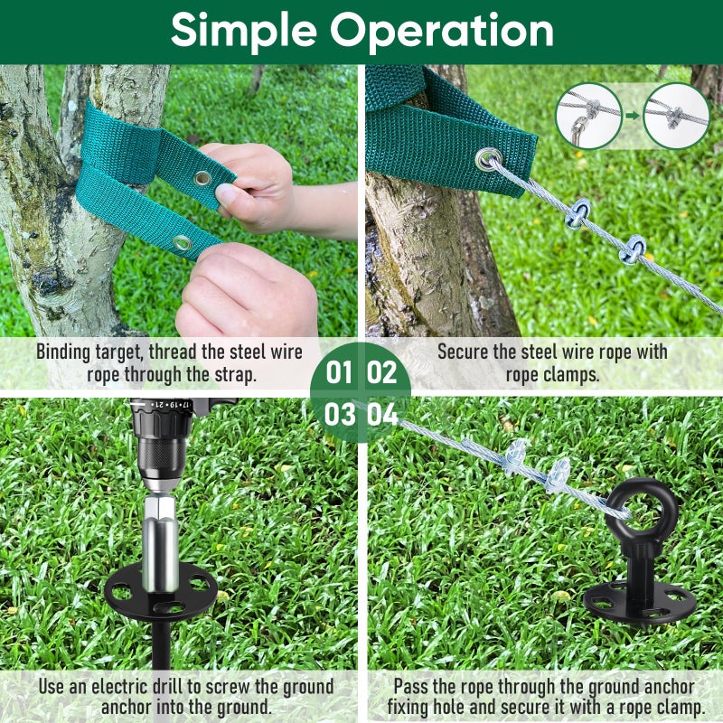 Ciyivak 18'' Ground Anchors Screw in Heavy Duty, Shed Anchor Kit with Straps & Steel Cable & Tools, Earth Anchors for Mobile Home, Carports, Swing Set, Tree, Trampoline - Secure Against High Winds(4) - Image 5