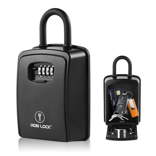 Iron Lock Key Lock Box Portable with UShackle XXL Waterproof HeavyDuty Metal Safe with 4Digit Combination for Spare Keys Outside on Door Knob Fence or Gate Extra Large Black XXL - Image 1