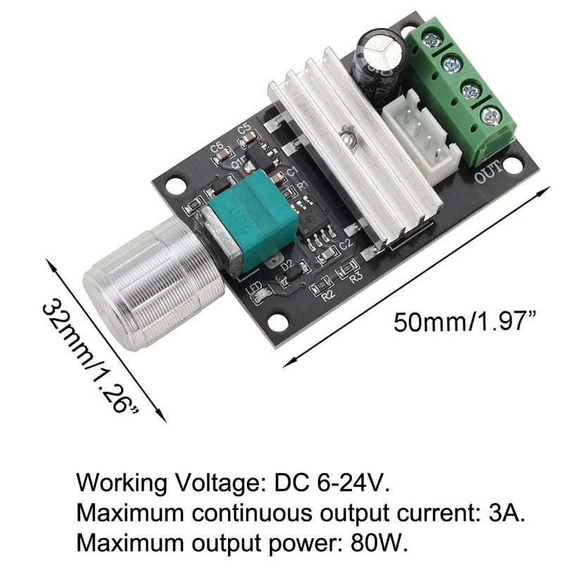 Greluma 2 × 1203BB 6 فولت 12 فولت 24 فولت 3 أمبير 80 واط جهاز تحكم في سرعة محرك DC (PWM) مفتاح تشغيل محرك قابل للتعديل والعكس - Image 3