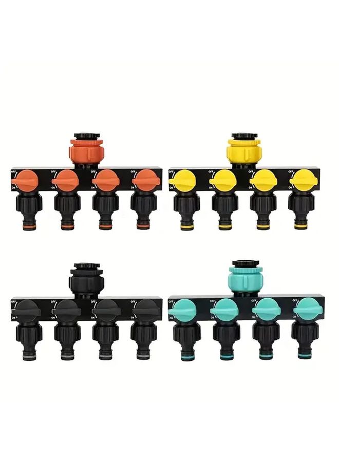1 To 4 Valve Hose Diverter Adapter With Pressure Relief Valve And Anti Leak Washer Heavy Duty Plastic Quick Connect 90 Degree Garden Hose Splitter Blue For Lawn Care Home Gardening Watering Plants - Image 1