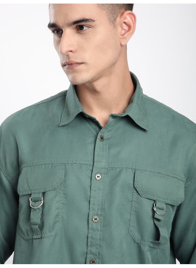 Beyoung Persian Green D-Buckle Cargo Shirt  - Image 2