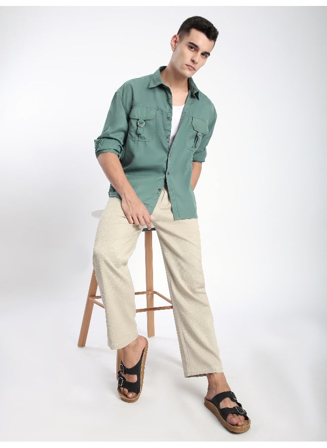 Beyoung Persian Green D-Buckle Cargo Shirt  - Image 4
