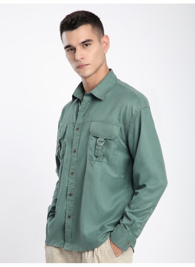 Beyoung Persian Green D-Buckle Cargo Shirt  - Image 3