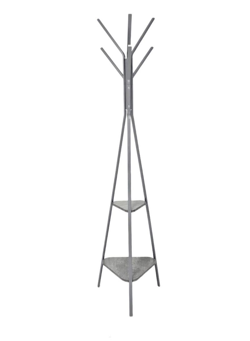 Living Coat Rack Stand, Hall Tree Free Standing Industrial Style With 2 Shelves