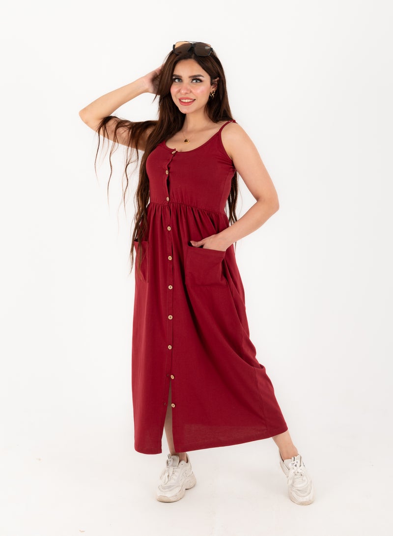 Women's Maroon 100% Cotton Summer Dress - Perfect for Summer Weather  - Image 2