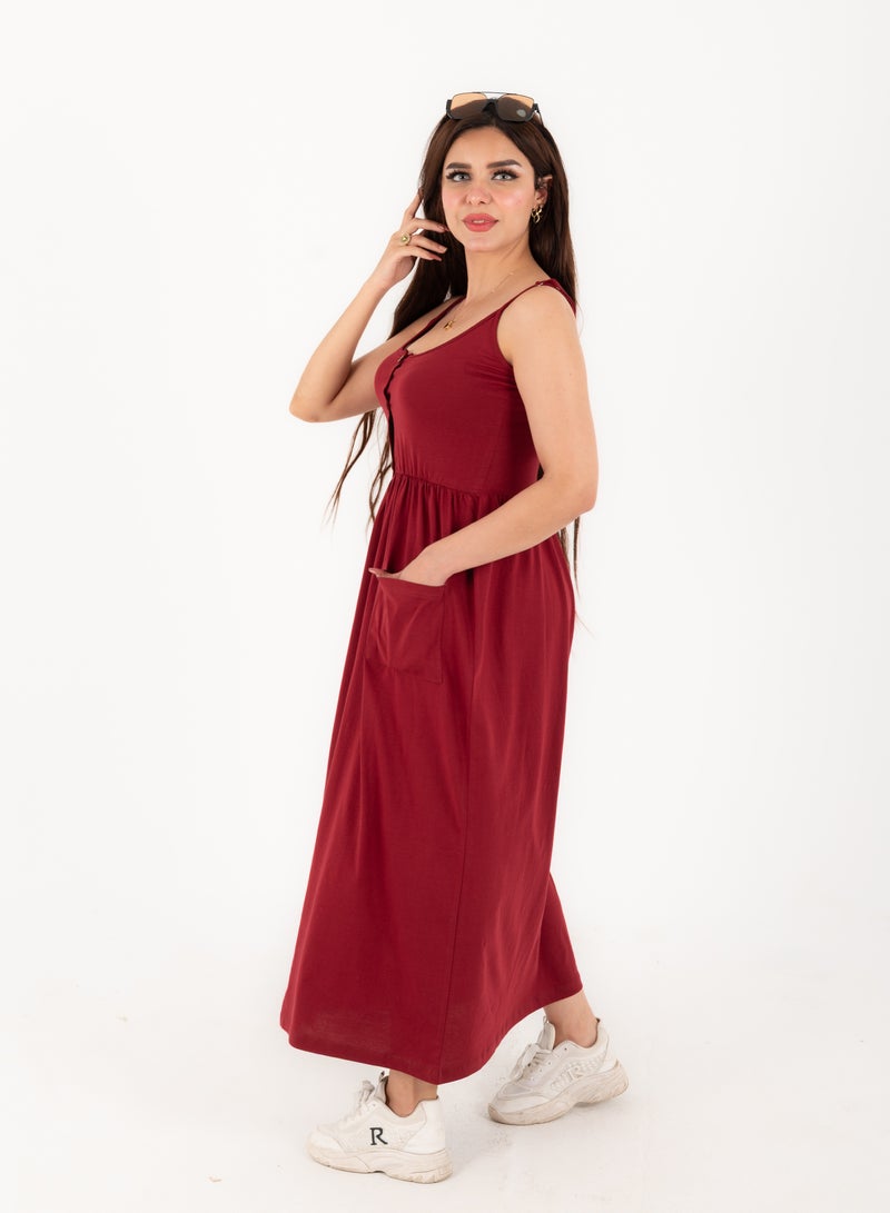 Women's Maroon 100% Cotton Summer Dress - Perfect for Summer Weather  - Image 4