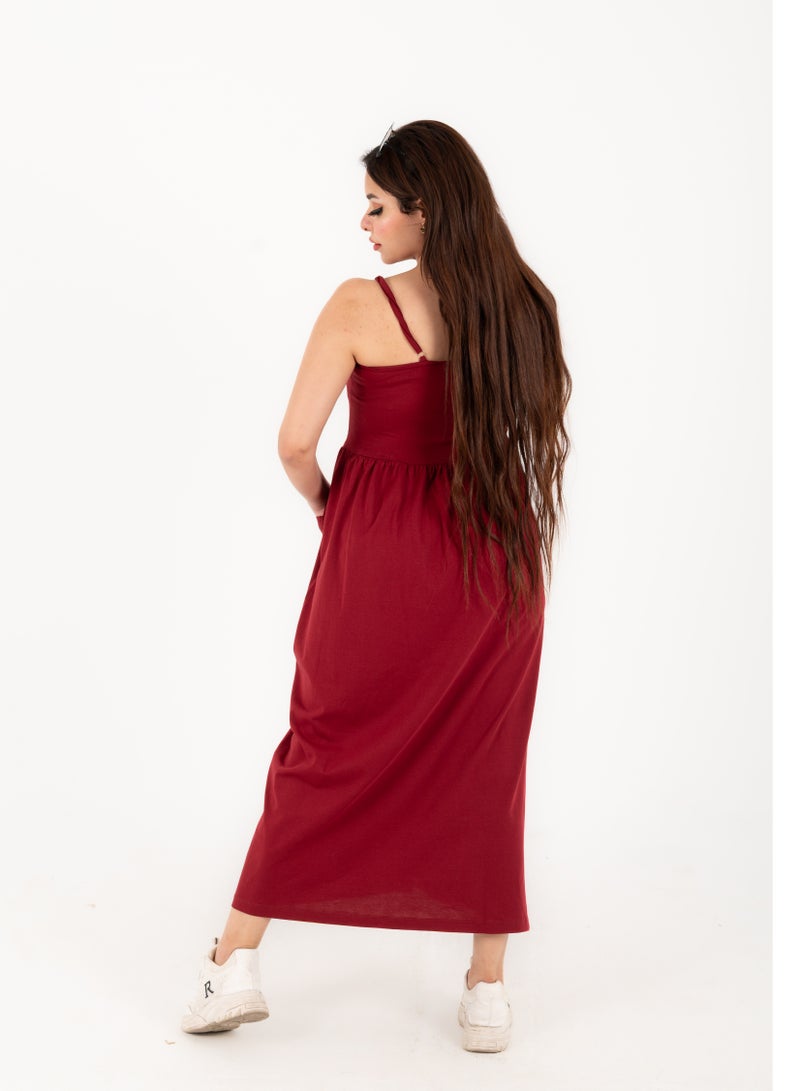 Women's Maroon 100% Cotton Summer Dress - Perfect for Summer Weather  - Image 3