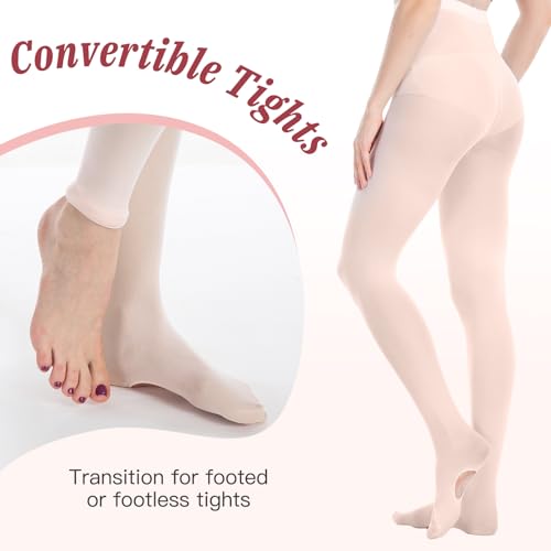 MANZI 1-3 Pairs Women's Girls' Basic Convertible Transition Ballet Dance Tights 40 Denier(Ballet Pink,XL) - Image 3