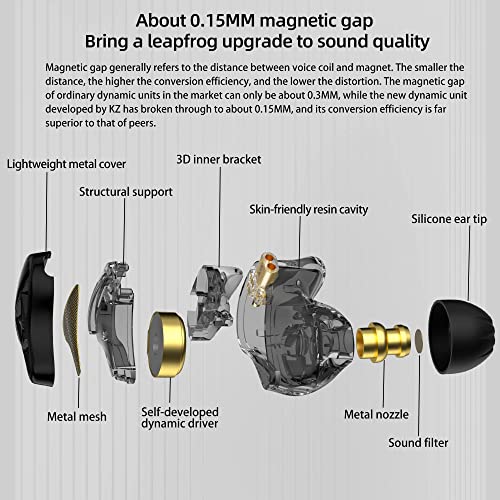 Kinboofi IEM Headphone with Mic, KZ DQS HiFi Dynamic Drivers Earphone Earbuds Bass 2pin 3.5mm Sports Music Game Headphone (Black, with Mic)…… - Image 5