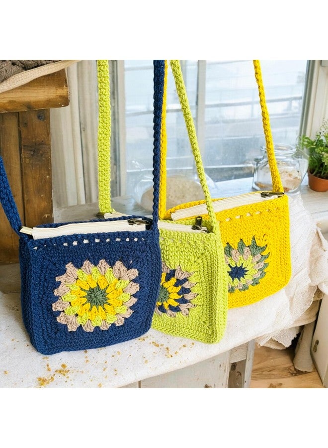 ATICUE Cotton Handknitted Crochet Sling bag With Inner Lining and Zipper Closure with Flower Pattern for Women (8x8) inch (Blue) - Image 2