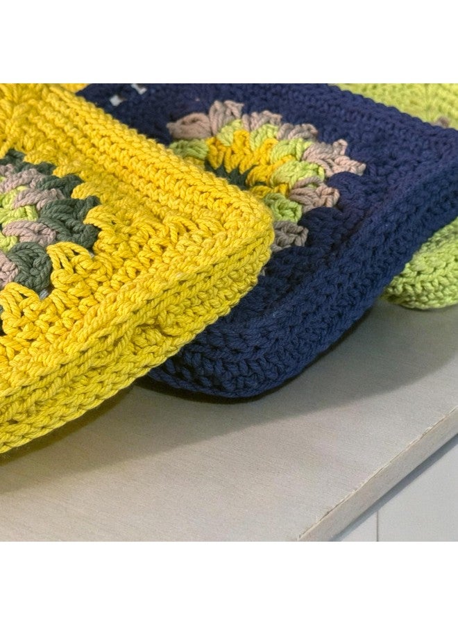 ATICUE Cotton Handknitted Crochet Sling bag With Inner Lining and Zipper Closure with Flower Pattern for Women (8x8) inch (Blue) - Image 3