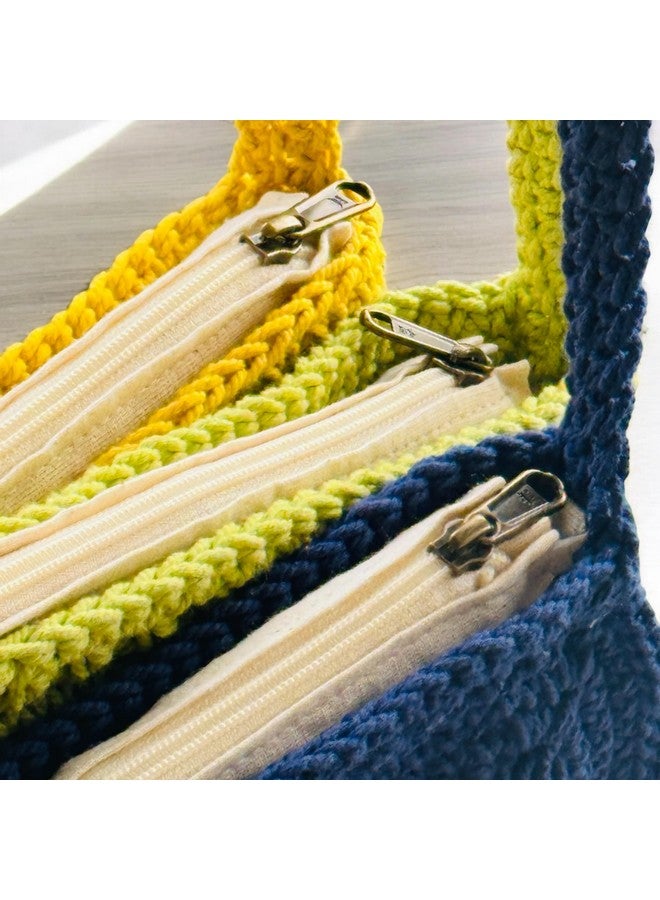 ATICUE Cotton Handknitted Crochet Sling bag With Inner Lining and Zipper Closure with Flower Pattern for Women (8x8) inch (Blue) - Image 4