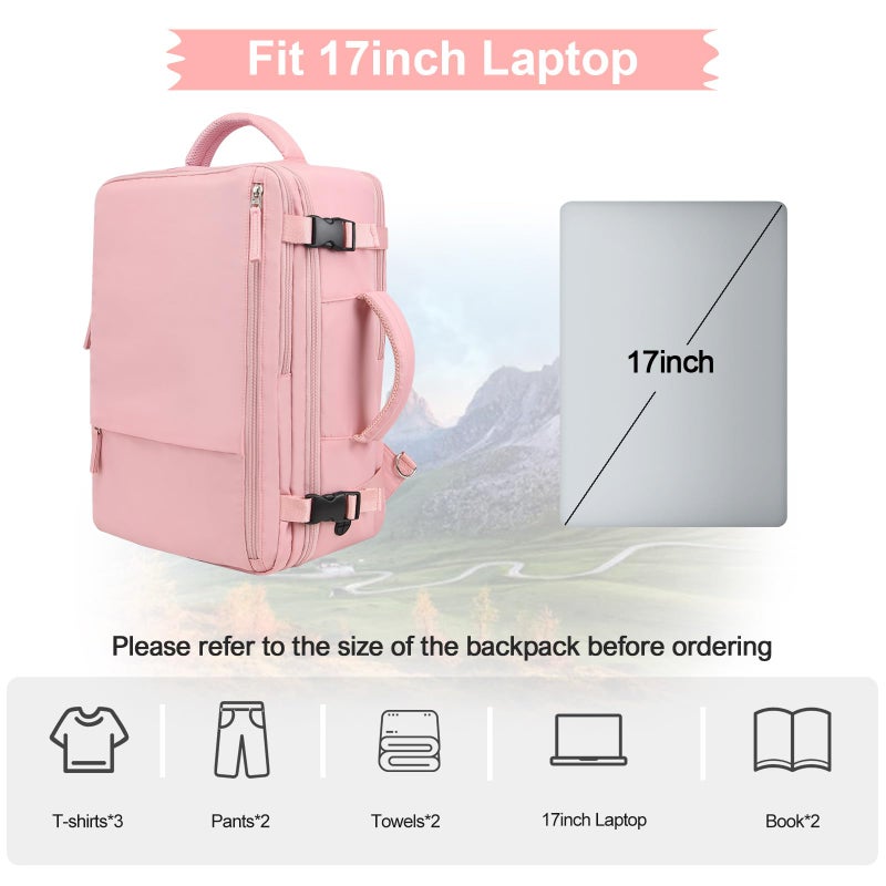 Hanples Carry on Travel Backpack for Women, Large 35L Personal Item Luggage Backpack,17 inch Laptop Backpack TSA Flight Approved, Travel Essentials Casual Daypack with 2 Toiletry Bags (Pink) - Image 4