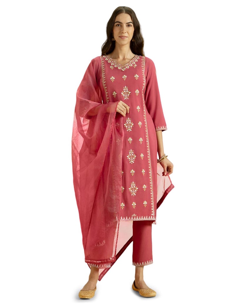 Kaari Women's Chikankari Kurta Set with Dupatta - Straight Fit | Chikankari Embroidery | Organza Dupatta | Straight Pant with Side Pocket | Kurta Set for Women - Image 3