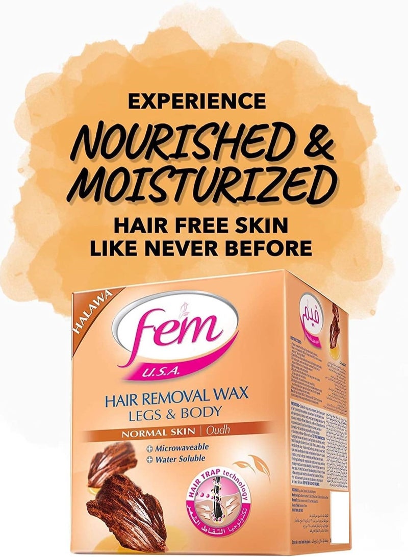 فيم شمع لإزالة شعر الساقين والجسم للبشرة العادية برائحة العود 450 جرام - Image 2
