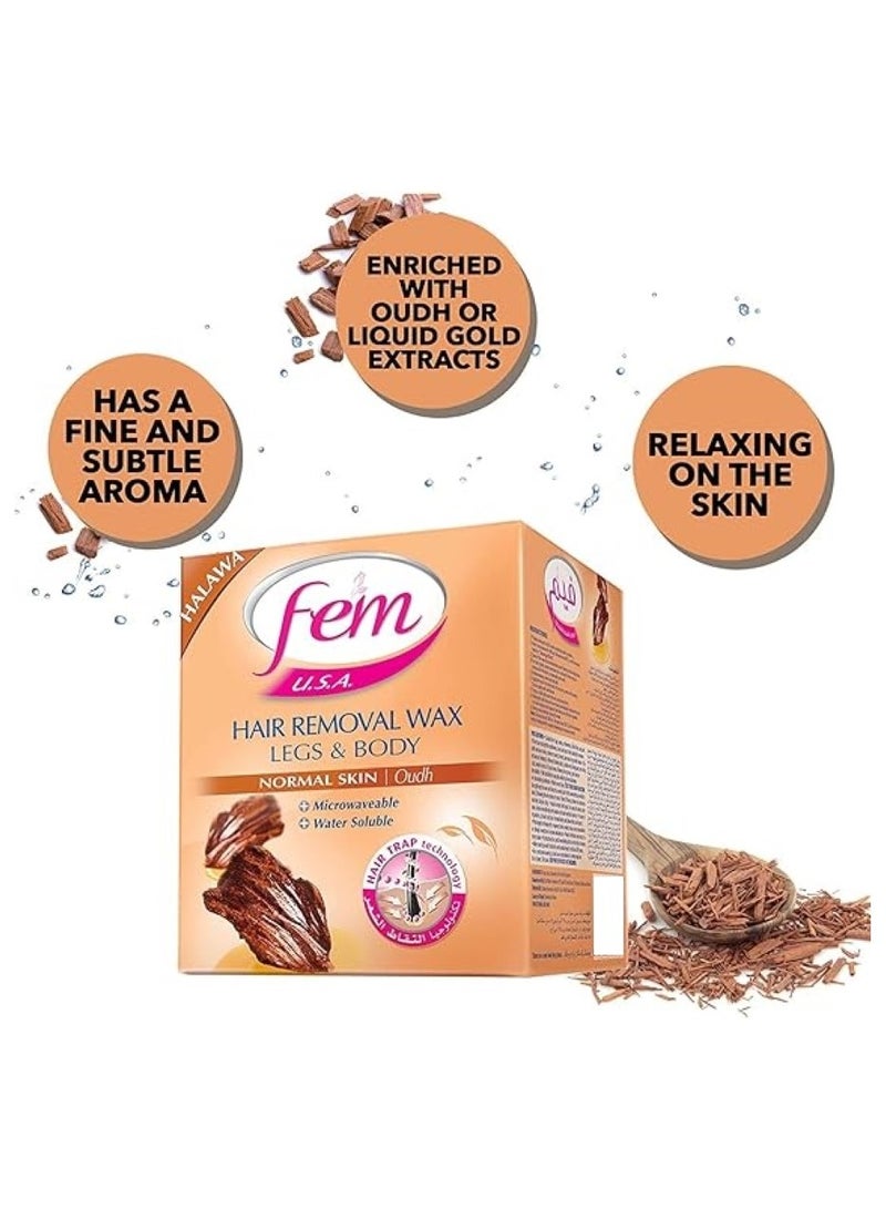 فيم شمع لإزالة شعر الساقين والجسم للبشرة العادية برائحة العود 450 جرام - Image 3