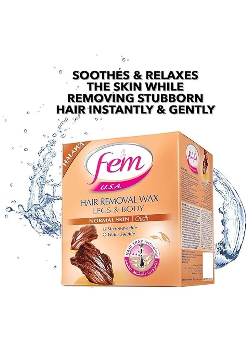 فيم شمع لإزالة شعر الساقين والجسم للبشرة العادية برائحة العود 450 جرام - Image 4