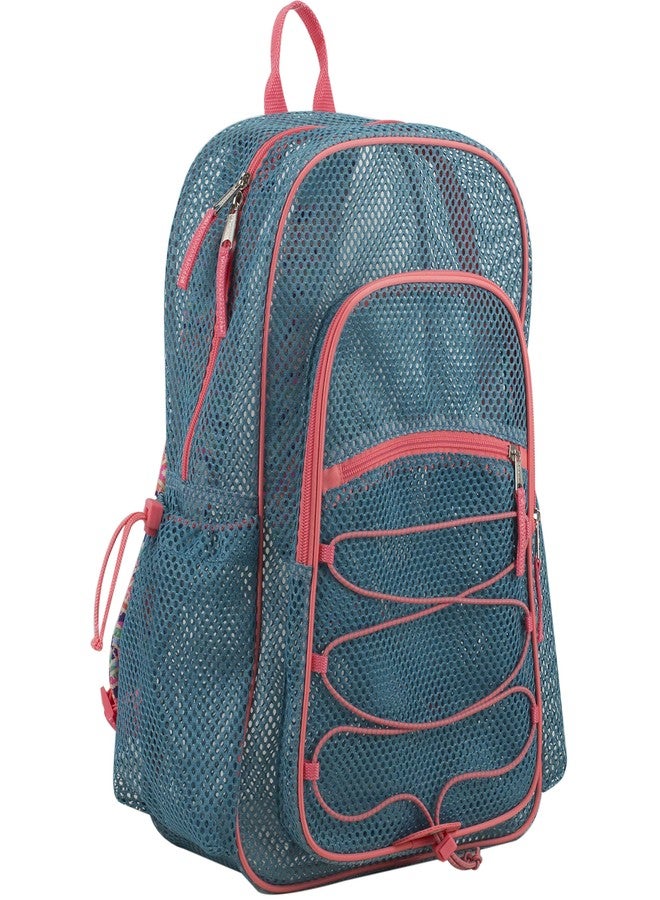 Eastsport Heavy Duty Mesh Backpack with Comfort Padded Straps and Adjustable Bungee for Work, Sports, Beach, College and Security, Coral Turquoise - Image 2