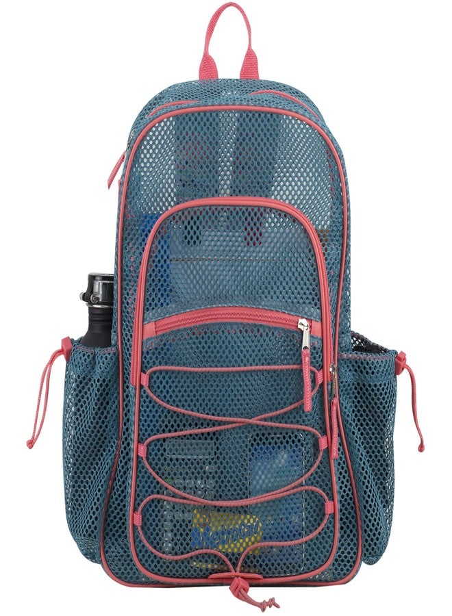 Eastsport Heavy Duty Mesh Backpack with Comfort Padded Straps and Adjustable Bungee for Work, Sports, Beach, College and Security, Coral Turquoise - Image 1