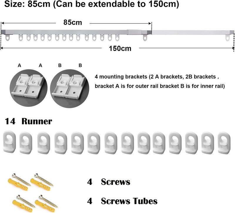 KOYET Aluminium Ceiling Curtain Track (32.8In-60In) Measurement-Free Curtain Guide Rail, Suitable For Room Partitions, Shower Curtains, Rv Curtains, Living Room Curtain Track Systems, White - Image 2