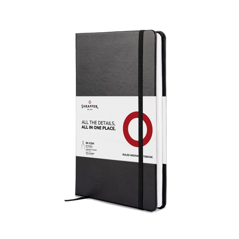 SHEAFFER قلم شيفر 100 E9322 أسود لامع مع تفاصيل باللون الذهبي مع دفتر A5 باللون الأسود في علبة هدايا - Image 4