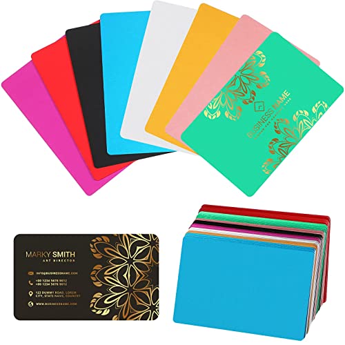 Tenare 120 Pieces Metal Business Card Blanks Colorful Metal Business Cards Anodized Reliable Multipurpose Aluminum Blanks for Customize Name Laser Engraving Cnc, 3.4 x 2.1 Inch - Image 1