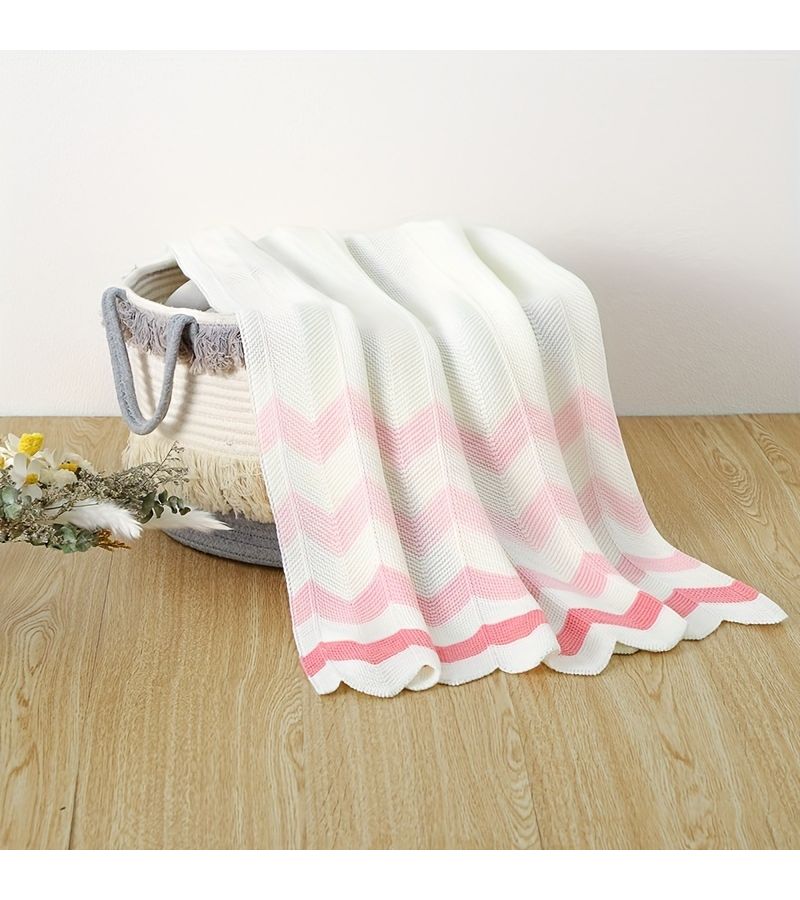 Pink Soft Knitted Throw Blanket Air Conditioning Blanket - Image 1