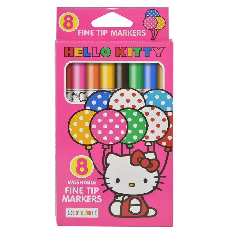 Bendon Hello Kitty Washable Fine Tip Markers (8-Count) Coloring & Art Supply, Multicolor