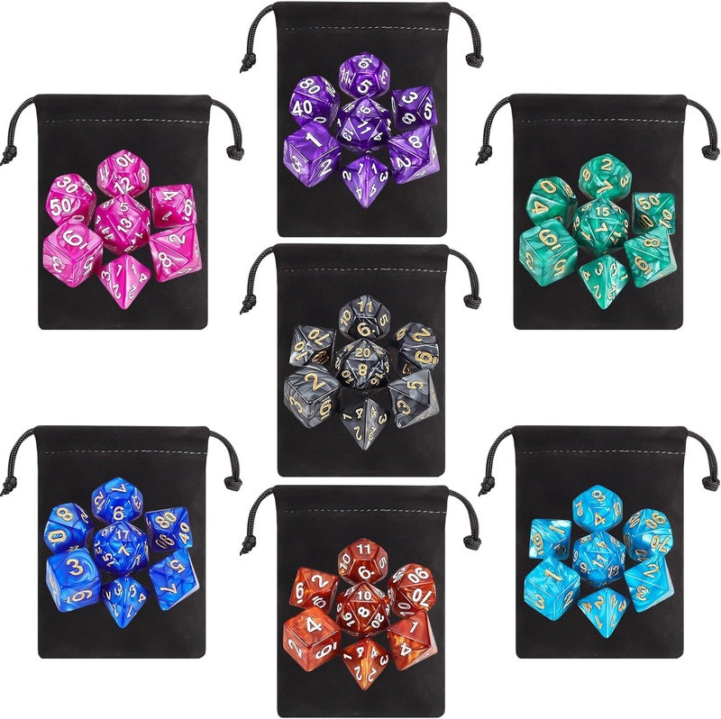 QMAY Polyhedral Dice Set - 7 x 7 (49 Pieces) DND Dice with 7PCS Black Drawstring Bags Great for Dungeons and Dragons, RPG, MTG,Role Playing Table Games D4 D6 D8 D10 D% D12 D20 - Image 2