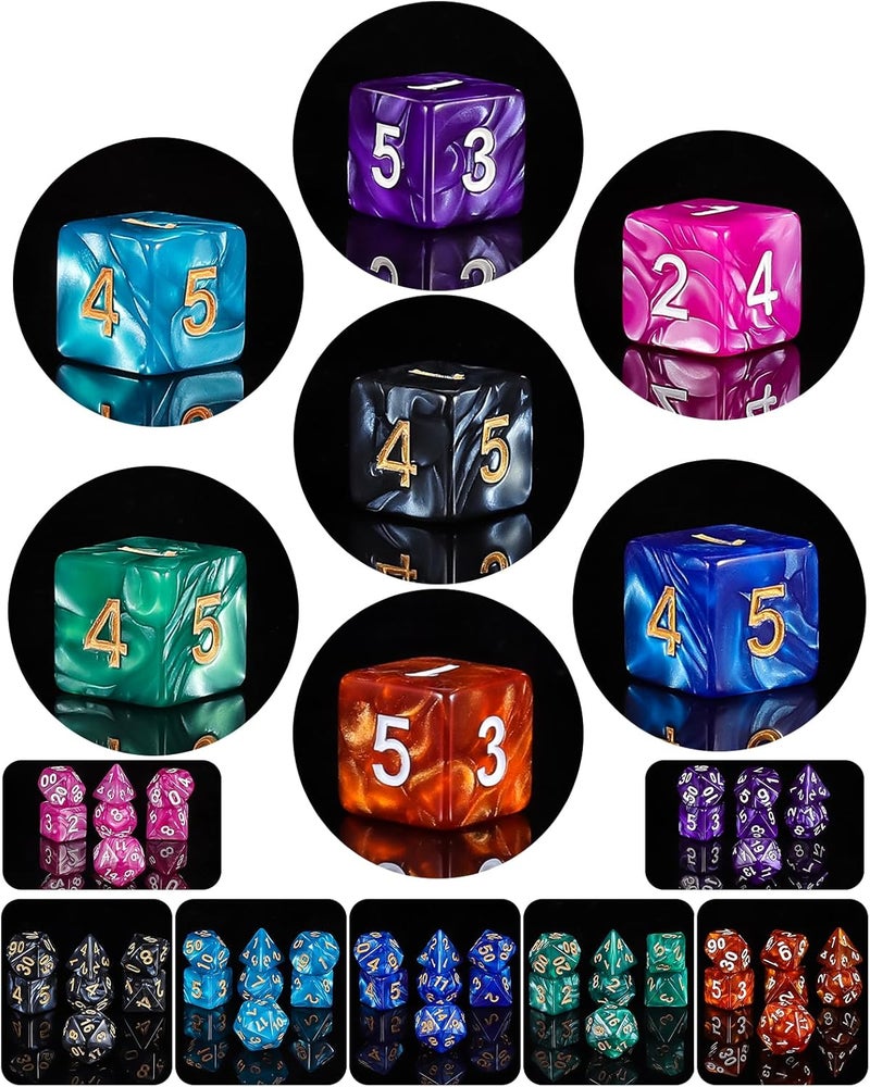 QMAY Polyhedral Dice Set - 7 x 7 (49 Pieces) DND Dice with 7PCS Black Drawstring Bags Great for Dungeons and Dragons, RPG, MTG,Role Playing Table Games D4 D6 D8 D10 D% D12 D20 - Image 5