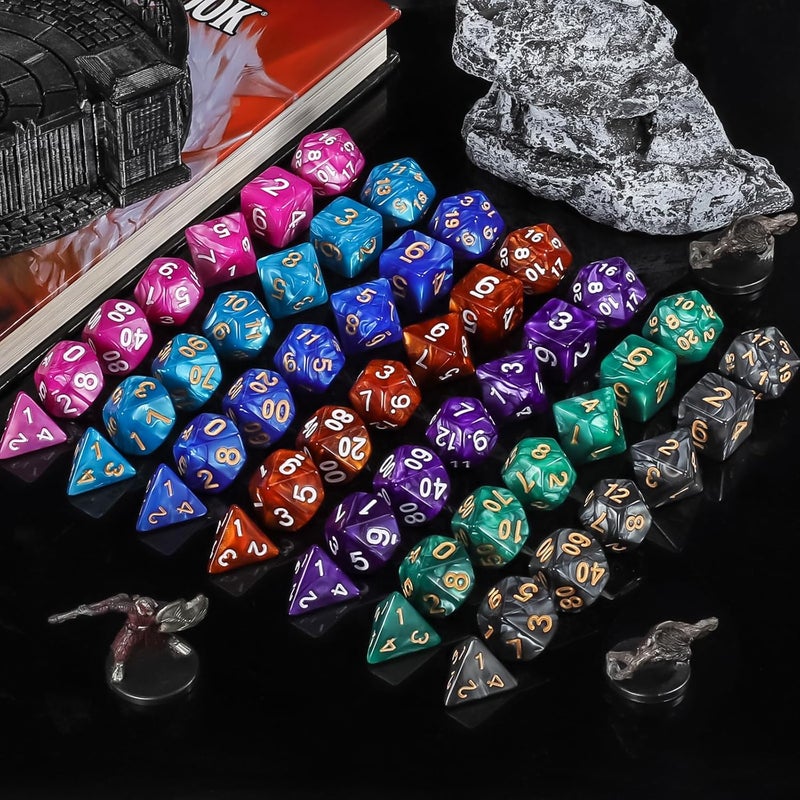 QMAY Polyhedral Dice Set - 7 x 7 (49 Pieces) DND Dice with 7PCS Black Drawstring Bags Great for Dungeons and Dragons, RPG, MTG,Role Playing Table Games D4 D6 D8 D10 D% D12 D20 - Image 4